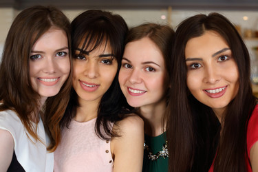Four young beautiful women pose indoor, closeup, - paha_l