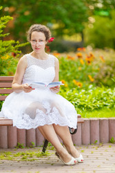 Beautiful woman in glasses, wearing white dress - paha_l