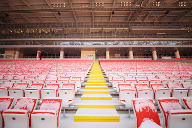MOSCOW - DEC 25, 2014: Rows of red and yellow seats in new Spartak - paha_l