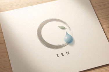 Логотип Zen minimal meditation с изображением единственного круга enso с крошечным листочком и каплей воды, сгенерированное искусственным интеллектом изображение - yuyu