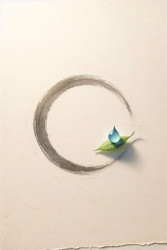 Логотип Zen minimal meditation с изображением единственного круга enso с крошечным листочком и каплей воды, сгенерированное искусственным интеллектом изображение - yuyu