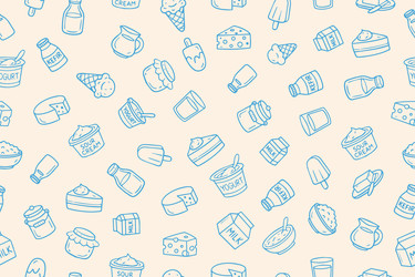 векторная иллюстрация с рисунком молочных продуктов с такими значками, как молоко, сыр, йогурт и мороженое - OLiAN_ART