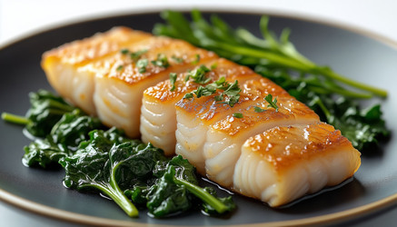 Golden fried fish fillet with crispy crust – hot seafood close-up on white plate - Nik.Alex