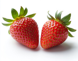 Two Strawberries on White Background — Perfect for Juice Advertising, Fruit Packaging Labels, and Healthy Snack Blog Headers - Nik.Alex