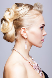 Blonde woman in black dress and necklace - Serg Zastavkin